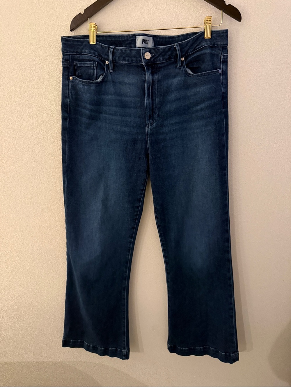 PAIGE Leenah High Rise Wide Leg Jeans Size 33 Dark Wash Trouser Denim